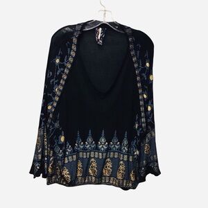 Free People Women's Black Bell Sleeve Geometric Blouse Size Medium